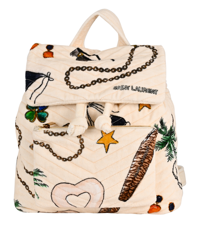 Summer-Print Quilted Terry Cloth Backpack, &pound;650, Handbags, Cream, Fabric, Front view